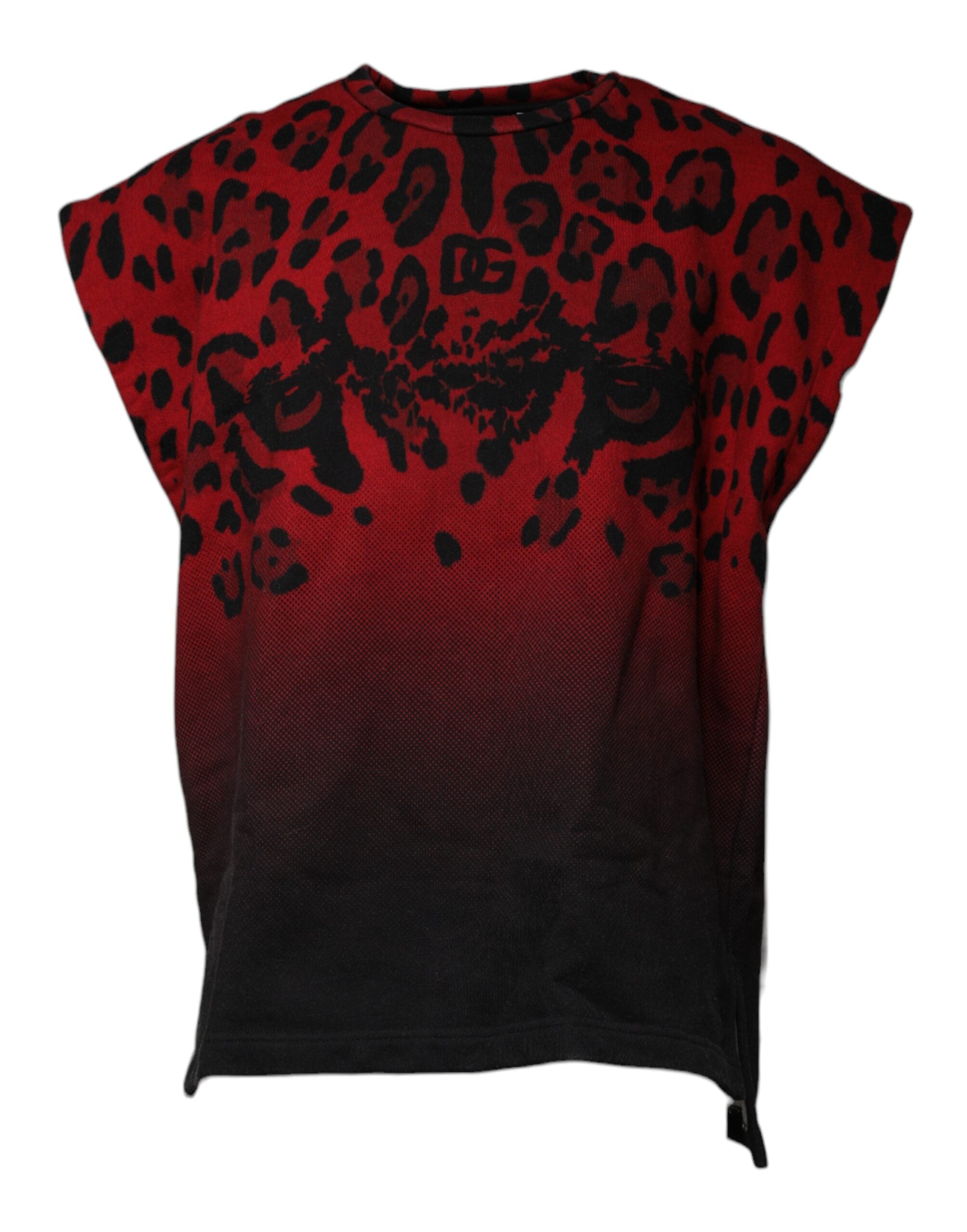 Leopard-Print Cotton Tank Top — Red