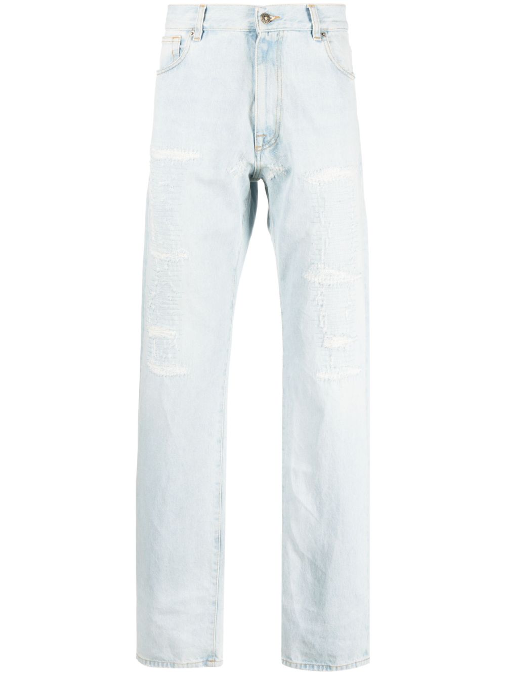 Distressed-effect straight-leg jeans - Blue