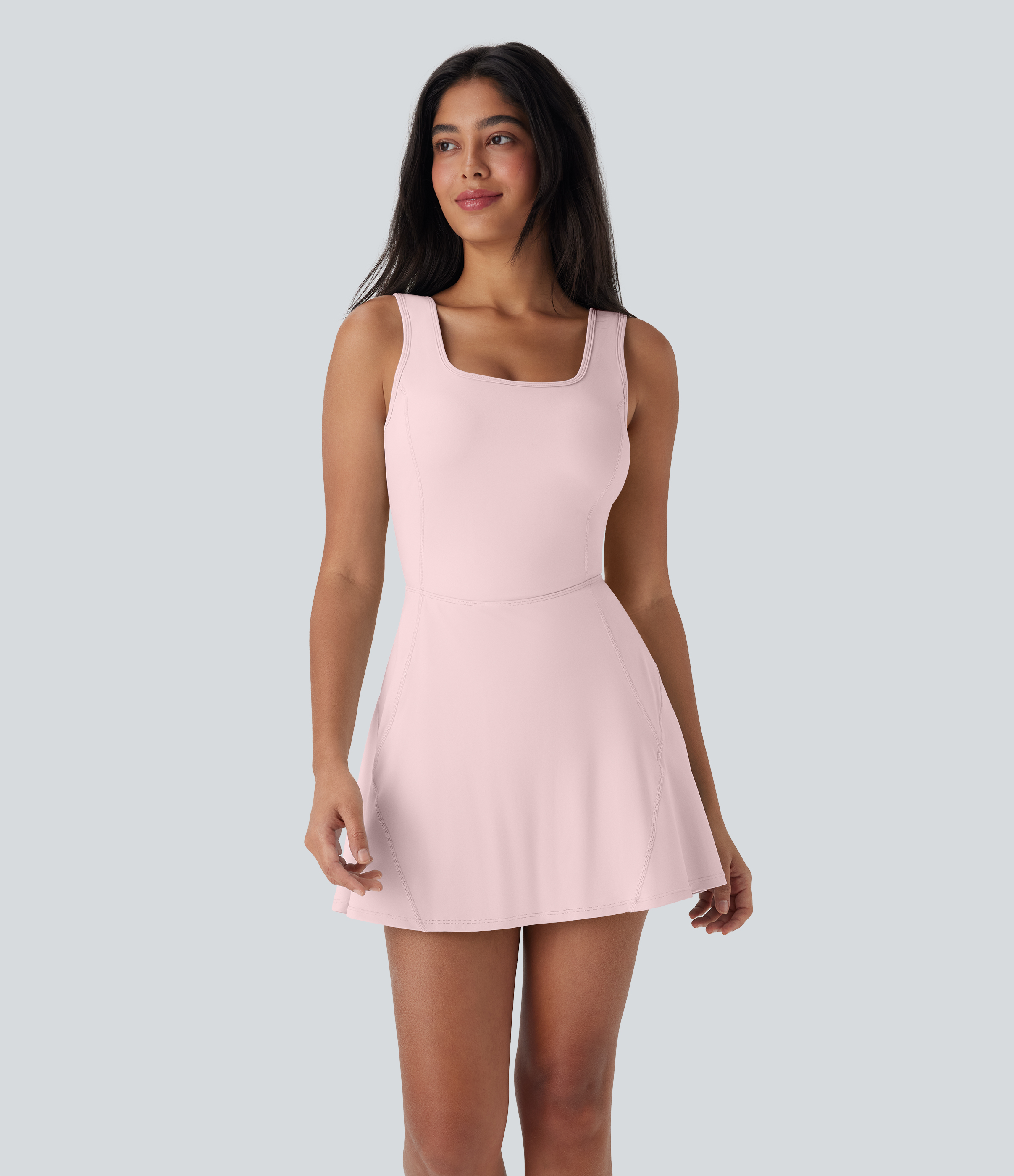 SoftlyZero™ Airy U Neck 2-in-1 Pocket Mini Cool Touch Dance Active Dress-Easy Peezy Workout Dress - Primrose Pink