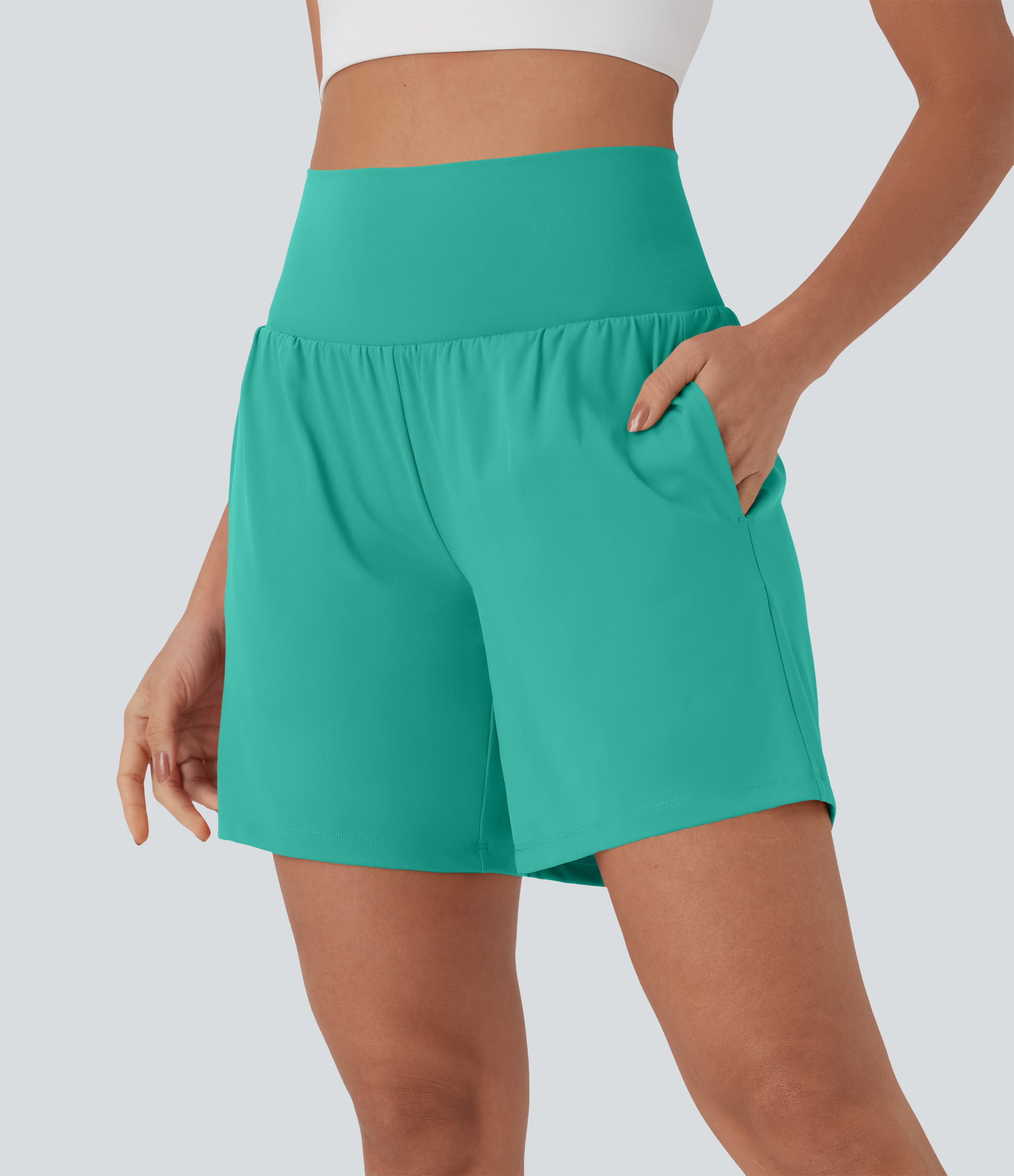 "SoftlyZero™ Airy Super High Waisted 2-in-1 Cool Touch Yoga Shorts 7"" with Pockets Gym Short - Waterfall