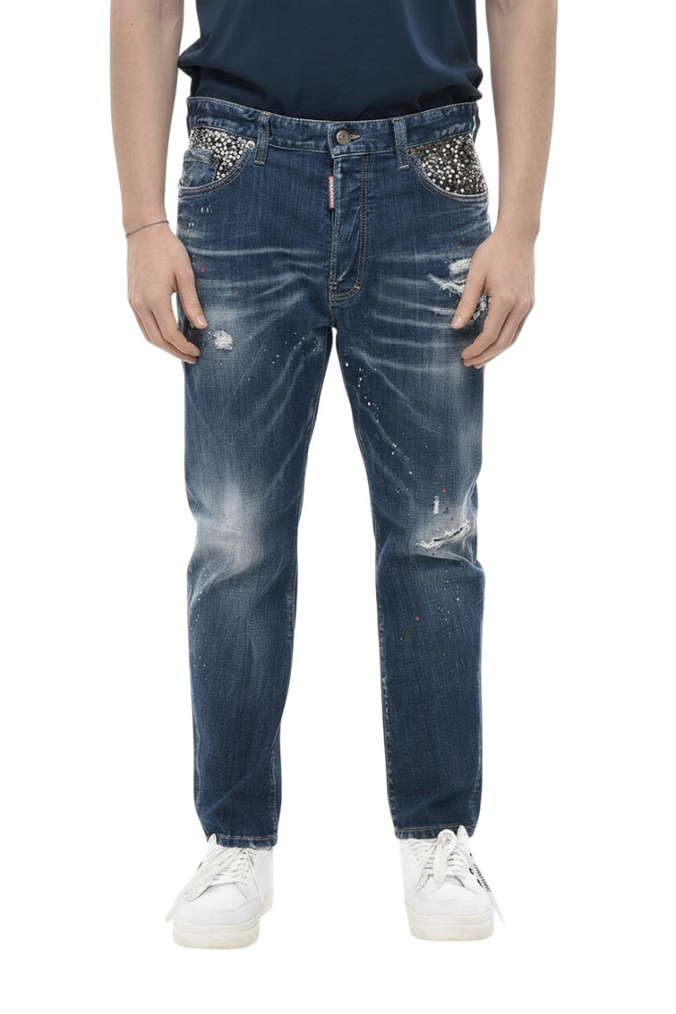 Navy Blue Distressed Jeans