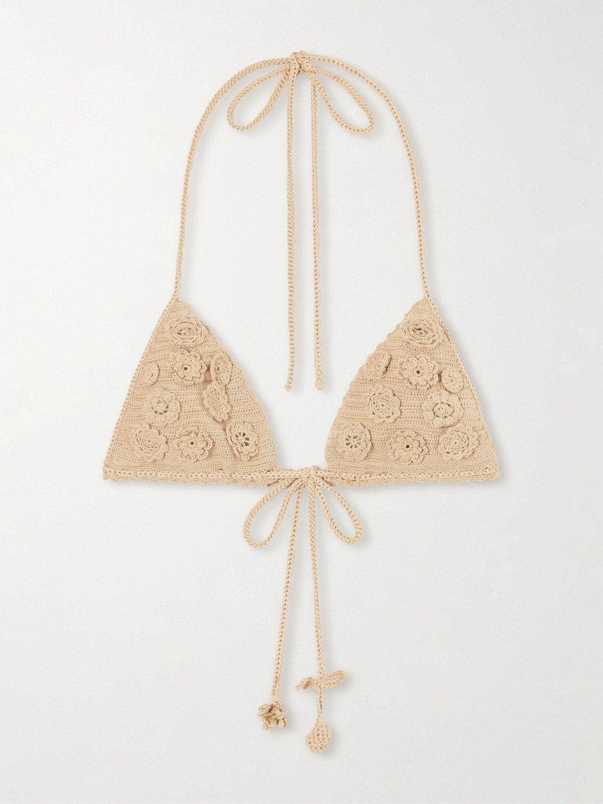 + Paula's Ibiza Crocheted Cotton Triangle Bra - Neutrals