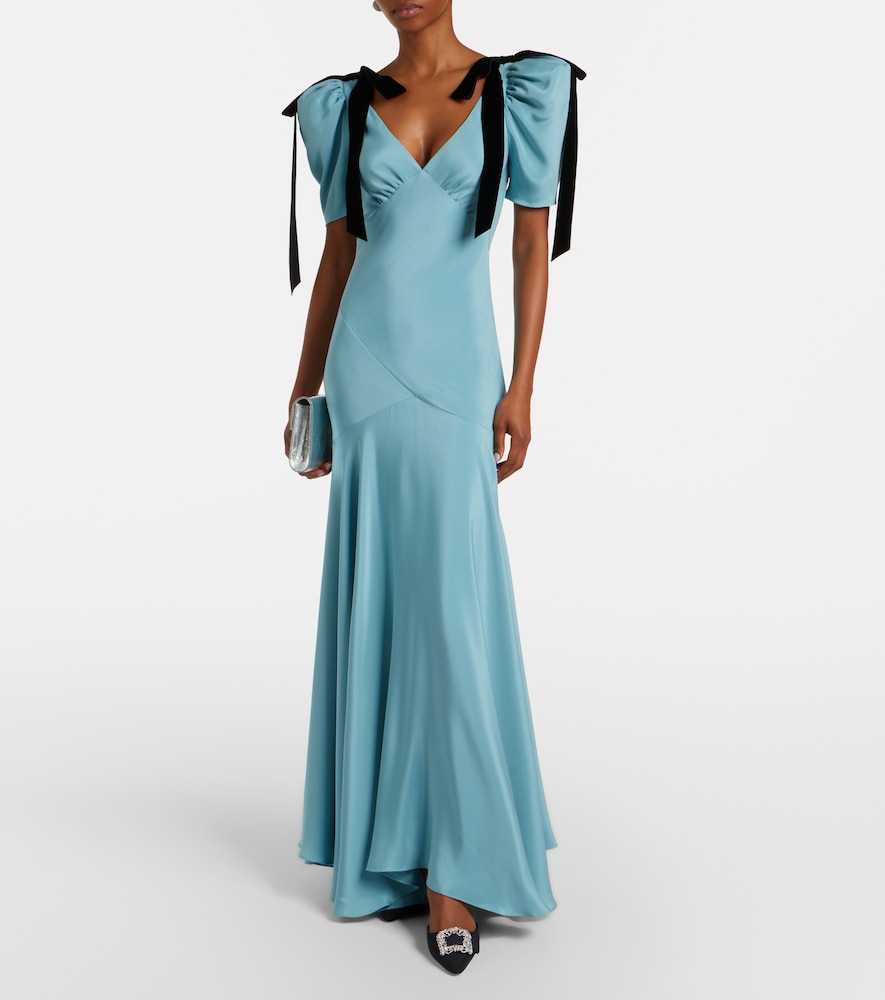 Bow-detail silk satin maxi dress