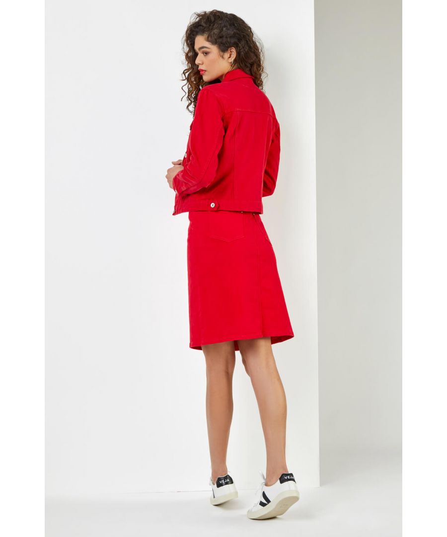 Roman Womens Classic Cotton Denim Jacket - Red