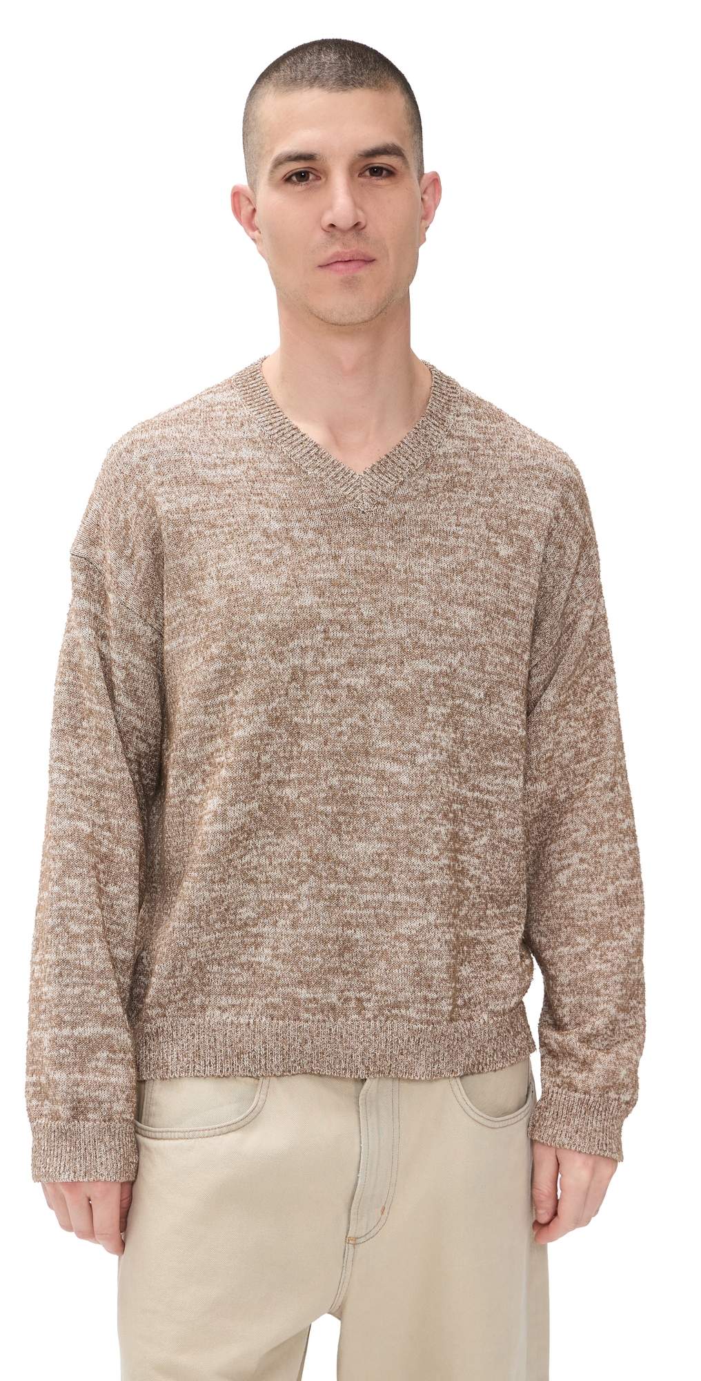 Light Boucle V Neck Sweater Light Brown/Beige