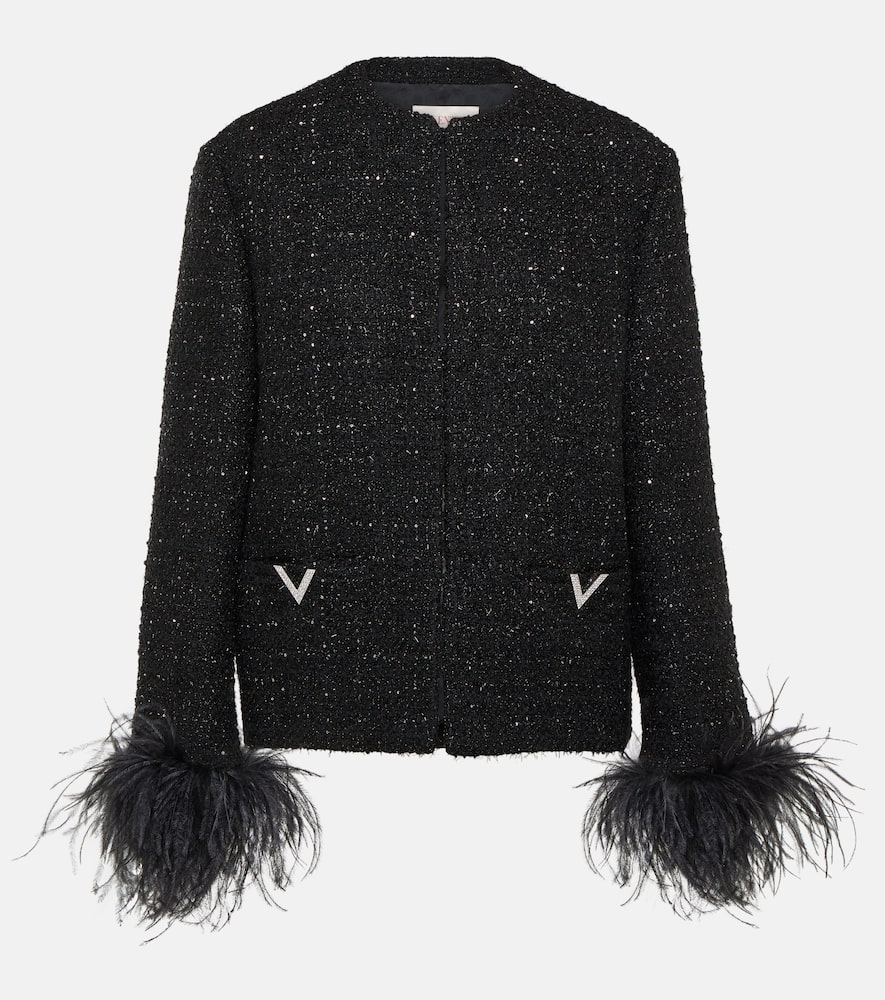 Feather-trimmed tweed jacket