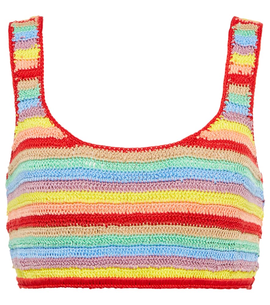 Striped crocheted cotton crop top