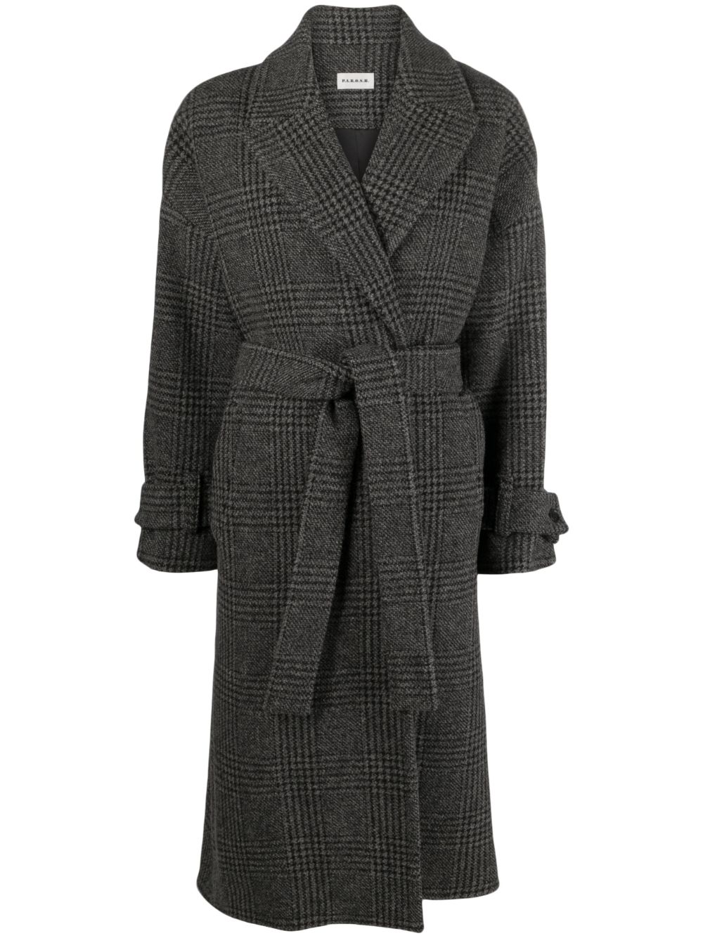 Plaid-check pattern belted trench coat - Grey