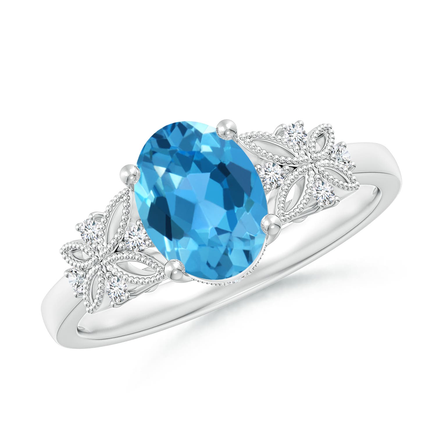 Angara 1.5 Carats Vintage Style Oval Swiss Blue Topaz Ring with Diamonds in Platinum