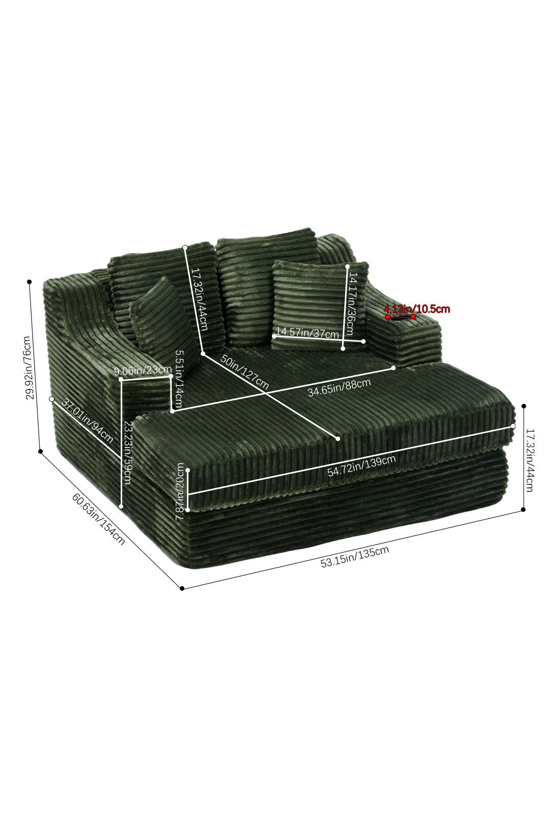 Living and Home Unisex Corduroy Chaise Lounge Sofa Bed in Green