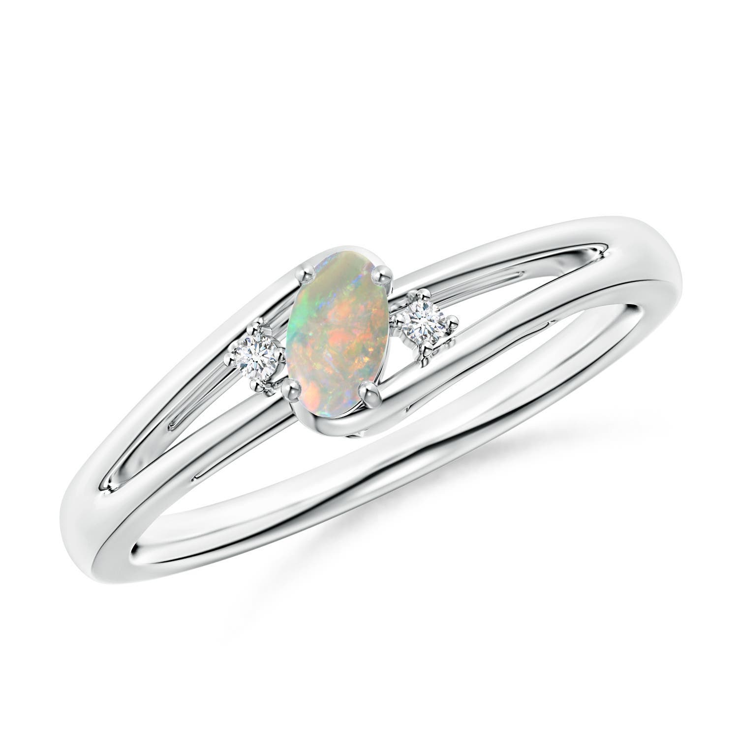 Angara 0.15 Carat Prong-Set Opal and Diamond Split Shank Ring in Platinum
