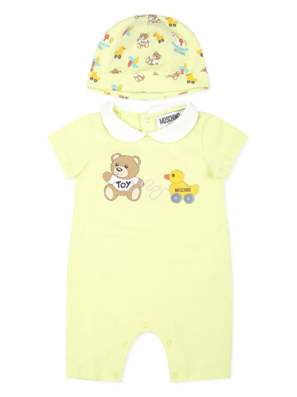 Teddy bear-duck motif babygrow set (set of two) - Yellow