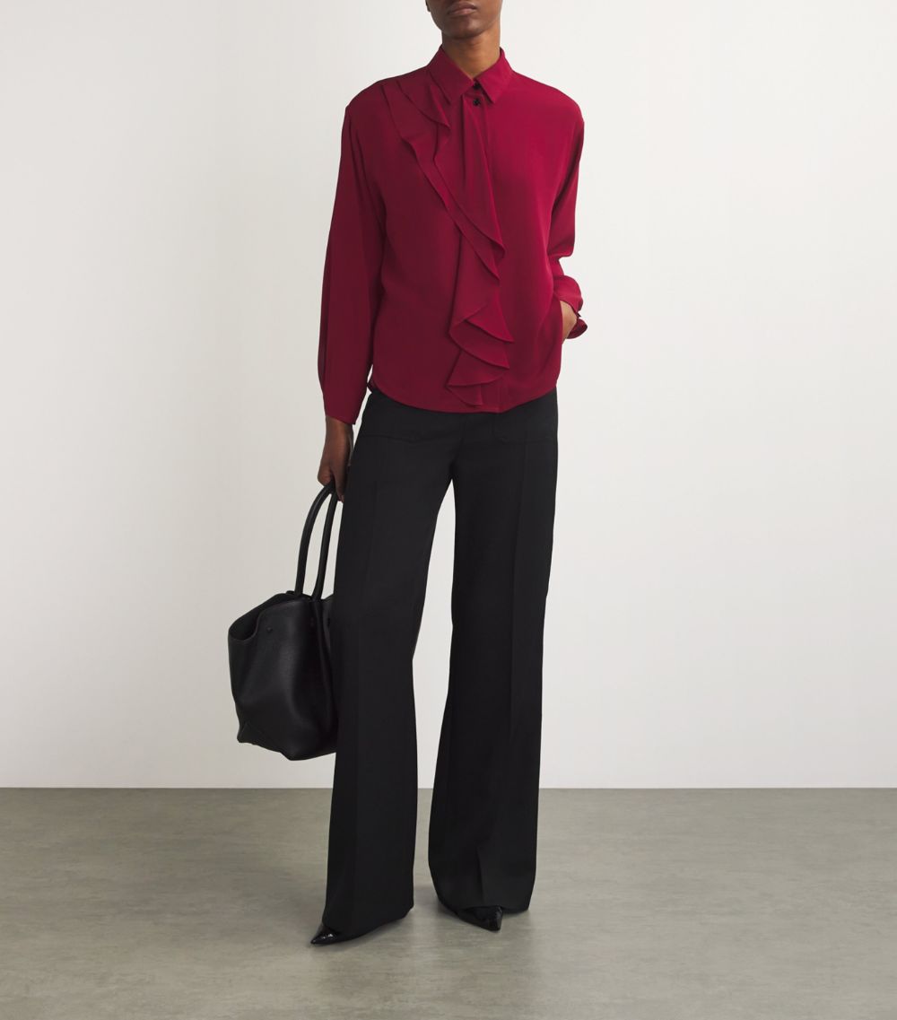 Silk Ruffle-Trim Blouse