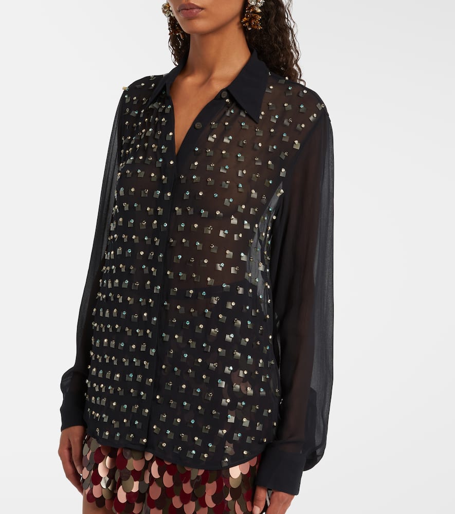 Crystal-embellished sheer shirt
