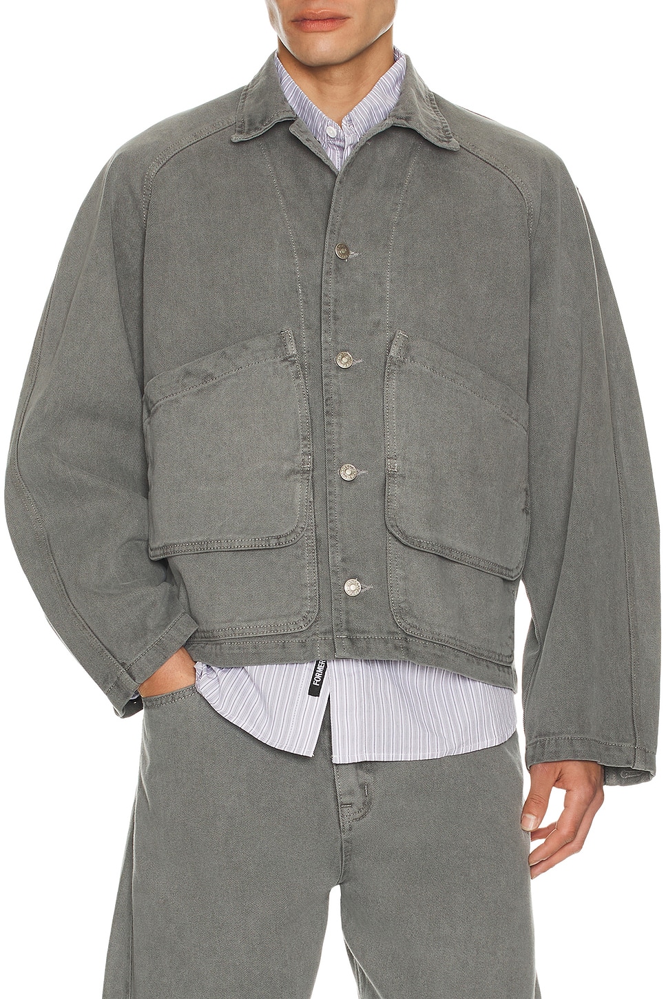 Le17Septembre Garment Dyed Denim Hunting Jacket in Grey - Grey. 48 also