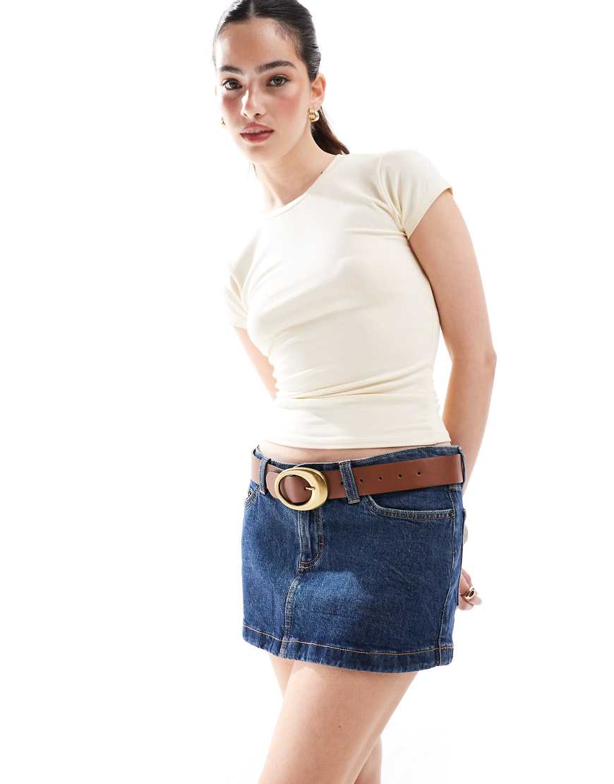 Micro low denim skirt in dark blue-Navy