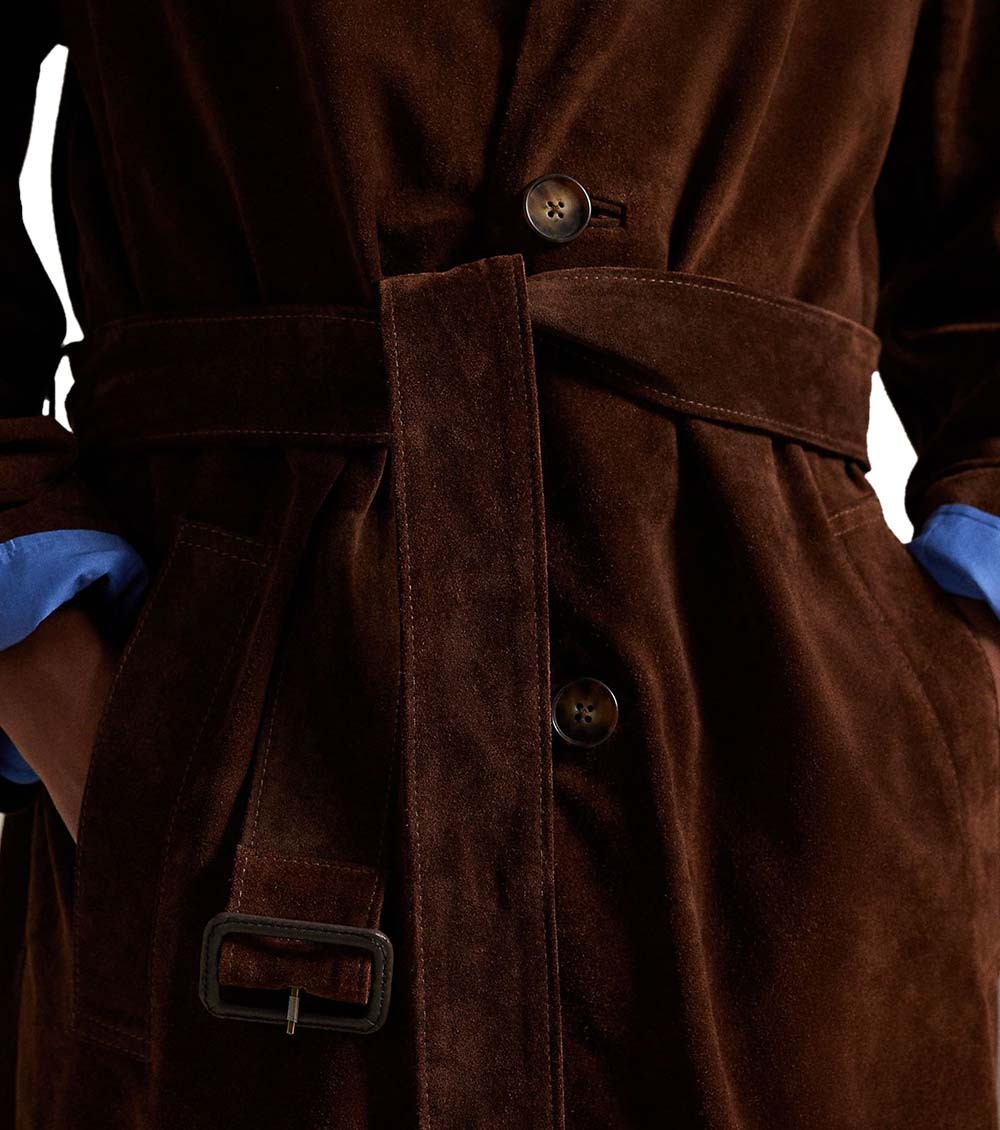 Brown Solid Shirt Collar Trench Coat