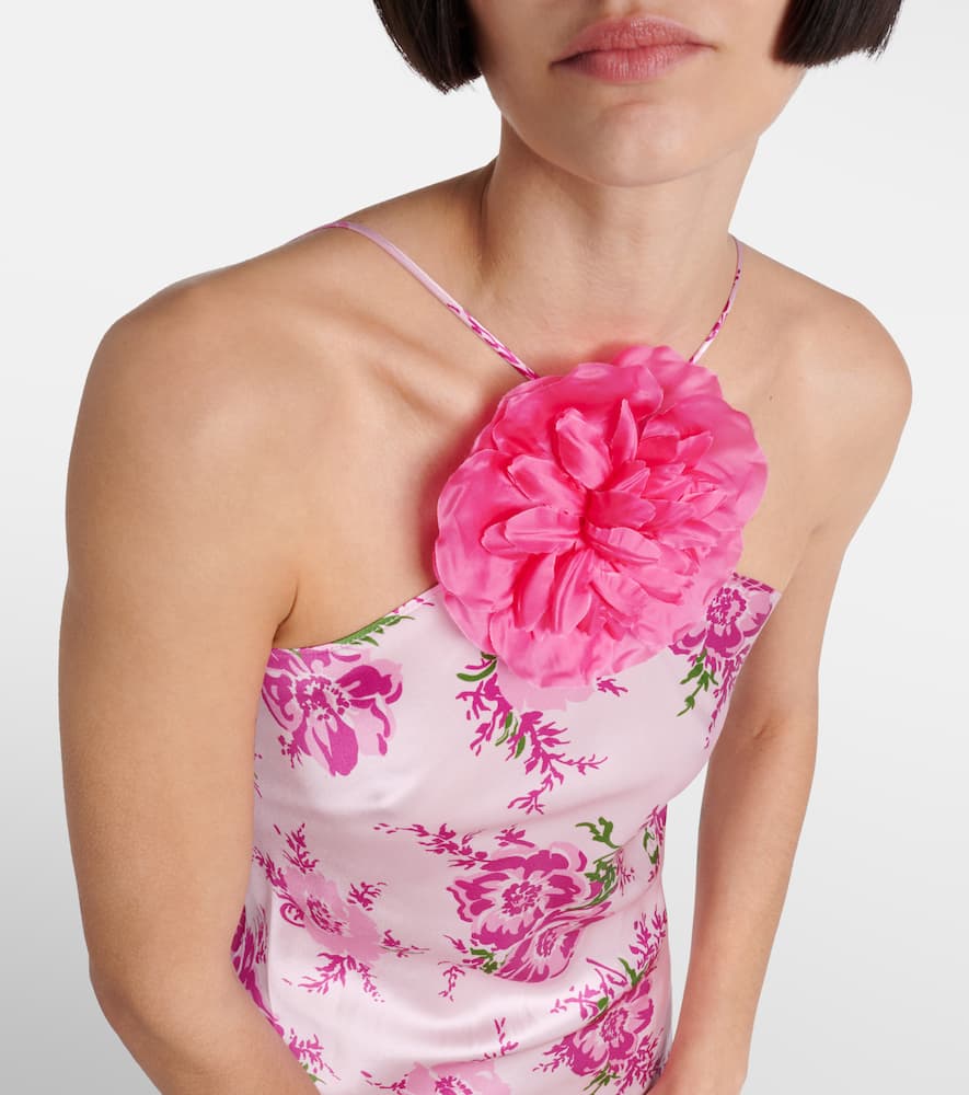 Floral-appliqué silk maxi dress