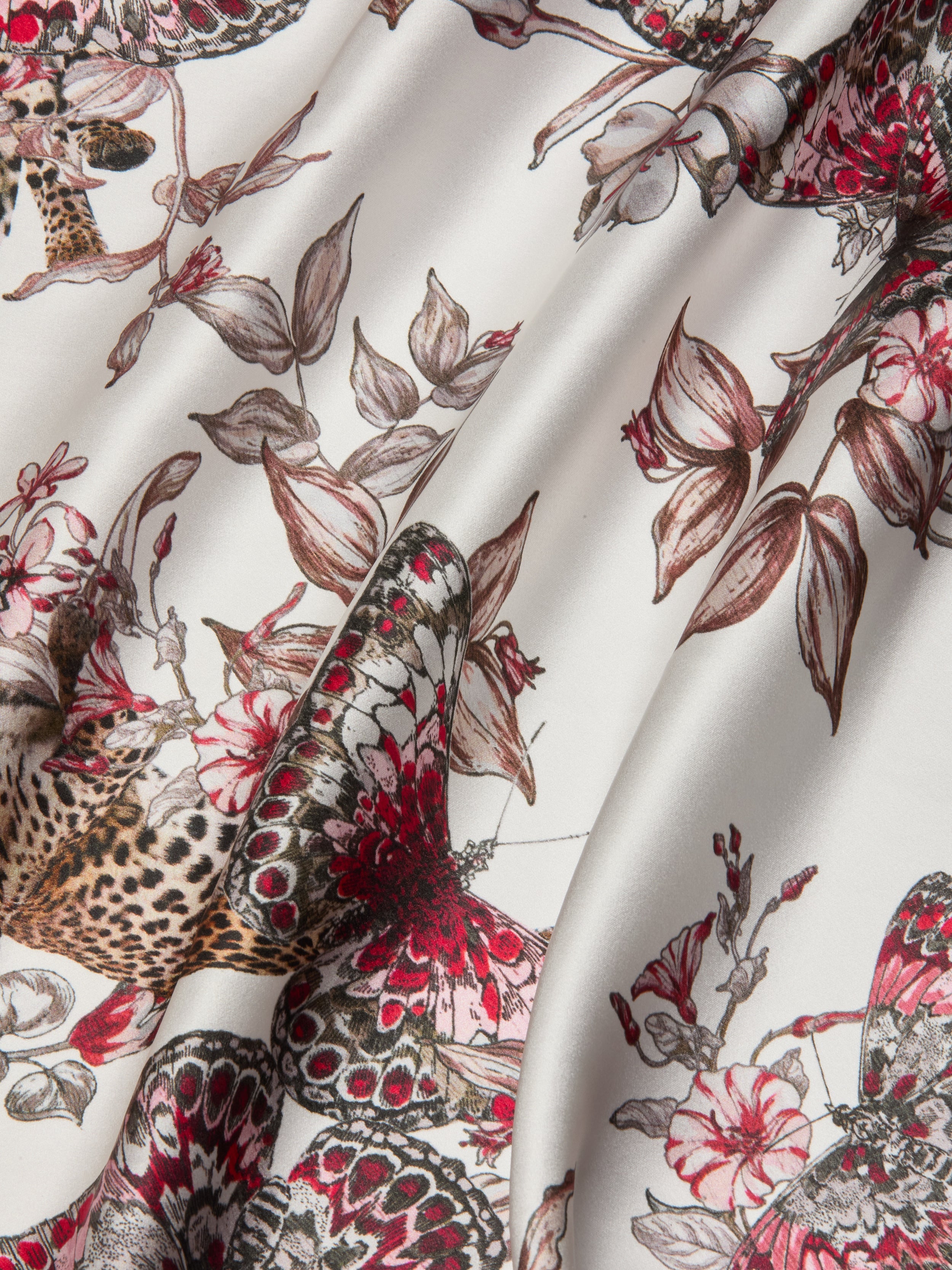 Sayla Silk Gown In White Multi Large Butterfly Jungle