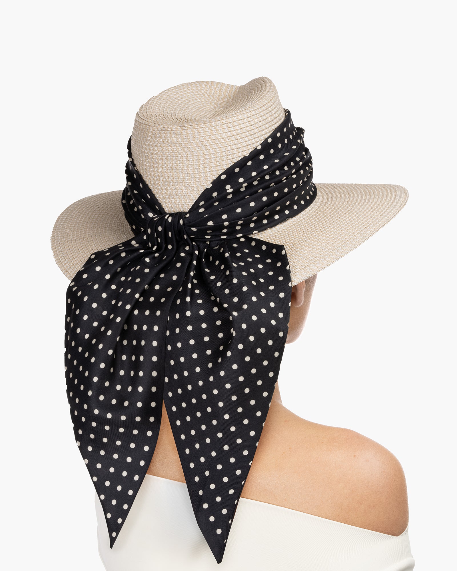 Travel Fedoras with Silk Scarf, Cream/Black Dot, Travel size