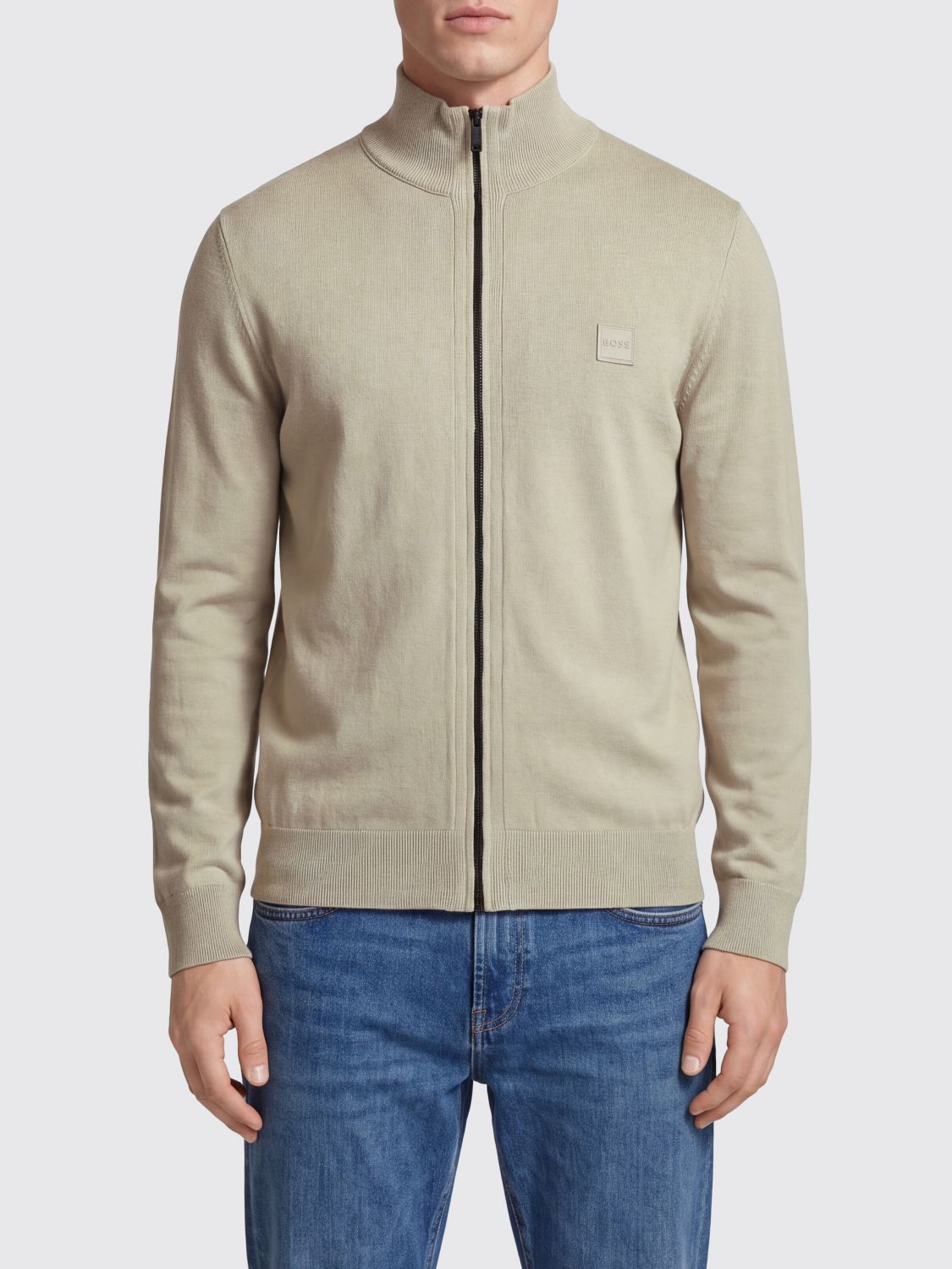 Zip-neck embroidered square detail cardigan - Green
