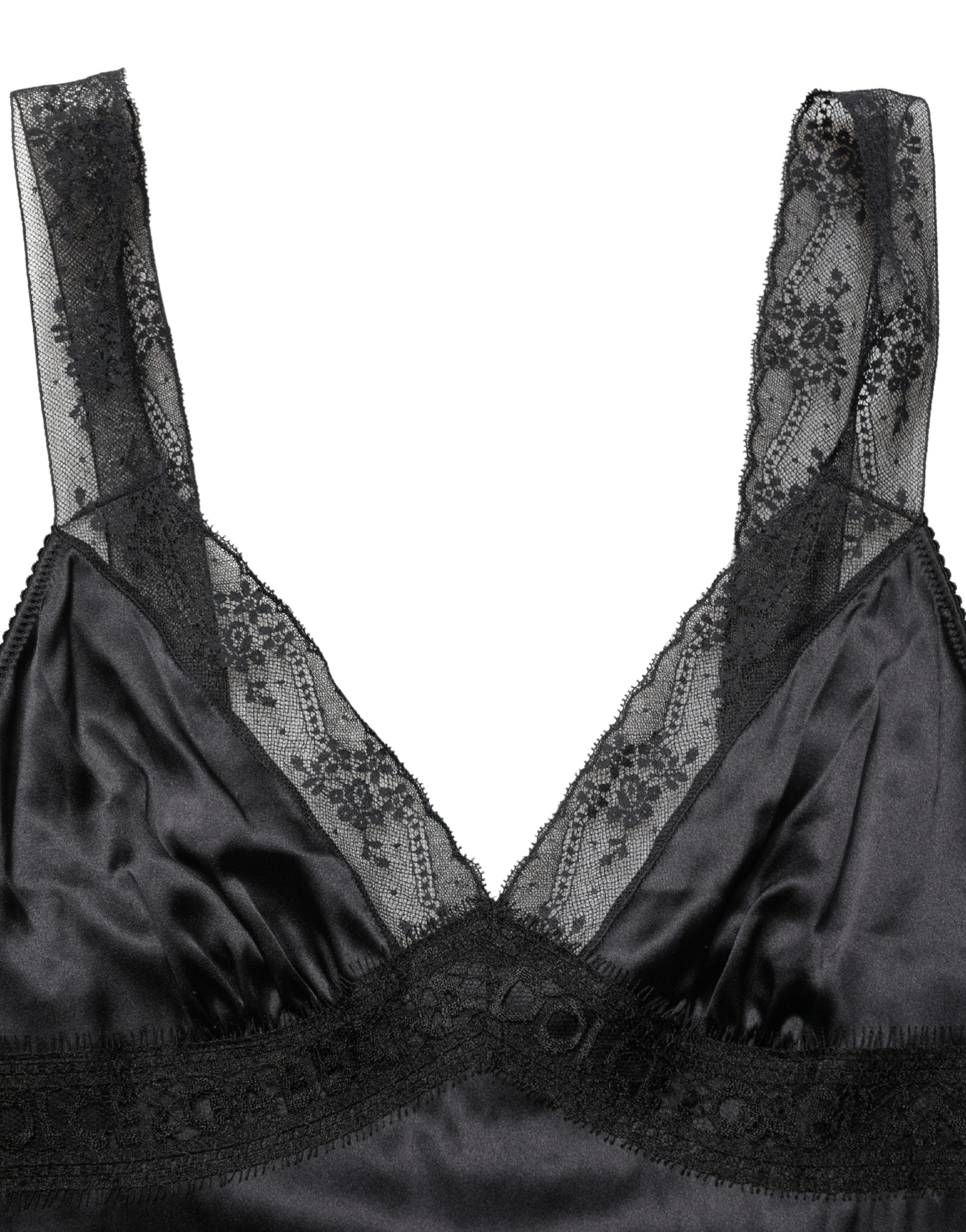 Silk Lace-Trim Camisole Tank — Black