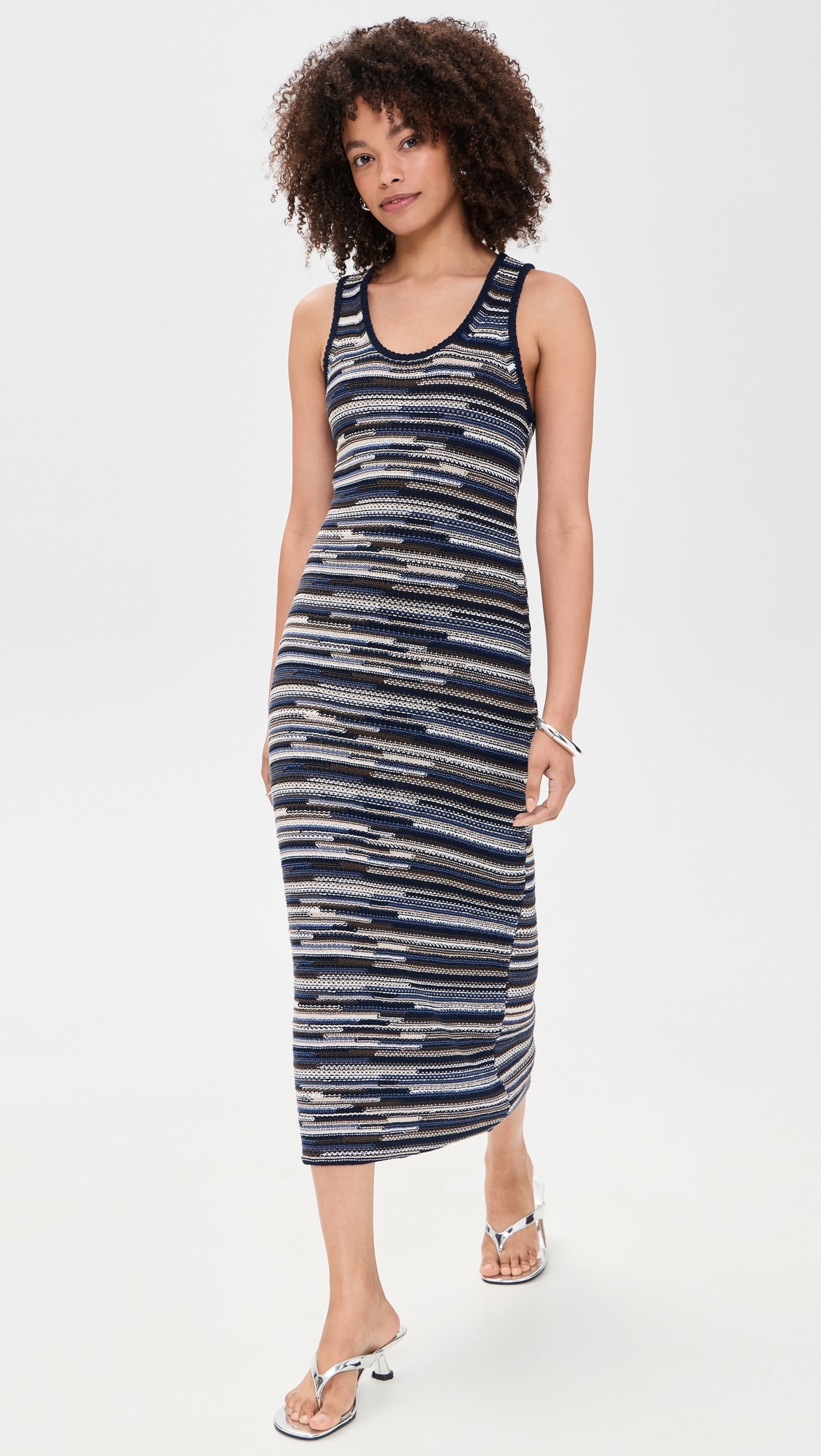 Zinah Knit Dress In Linen Dry Rib Navy Multi
