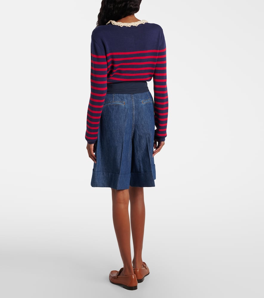 Bow-detail chambray Bermuda shorts