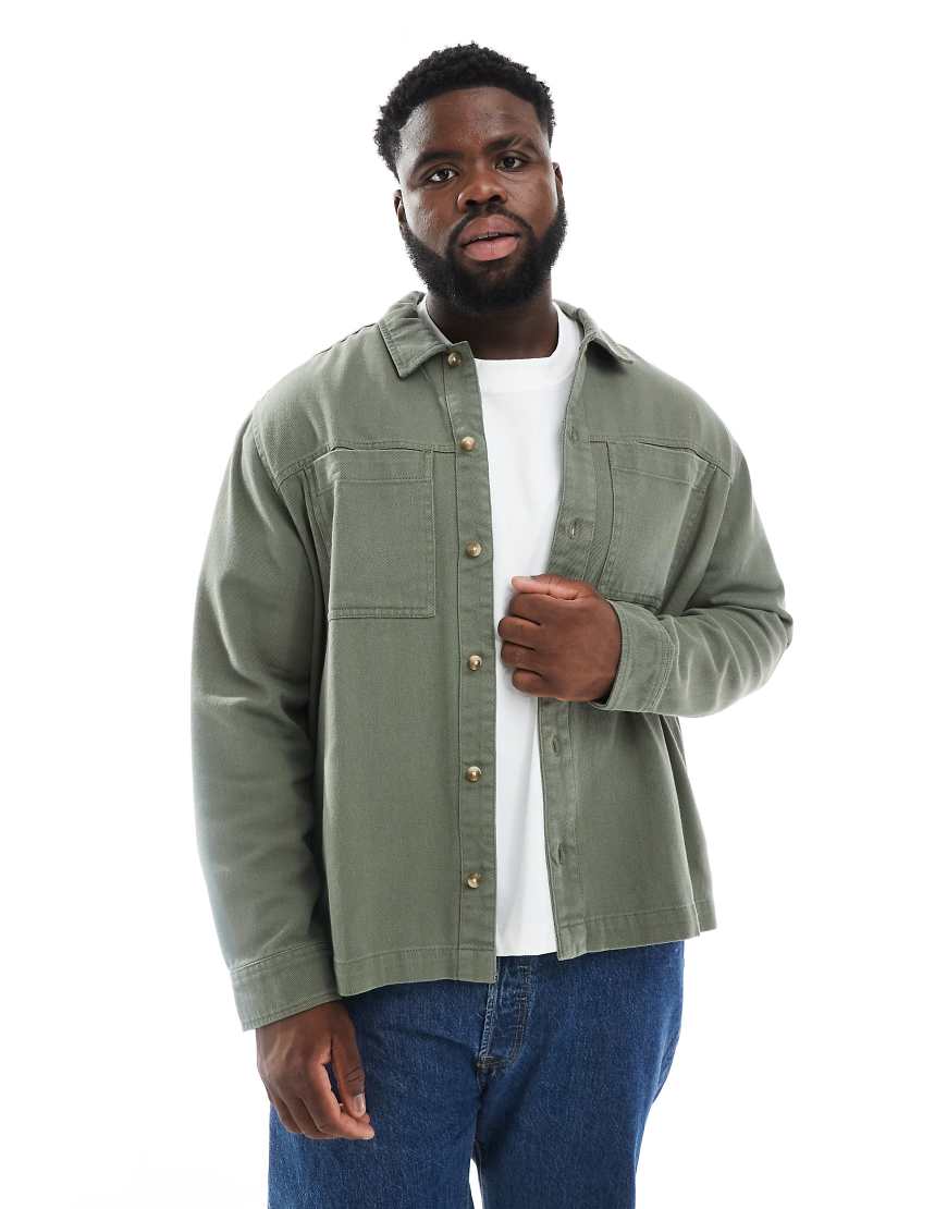 Cotton overshirt in khaki-Green