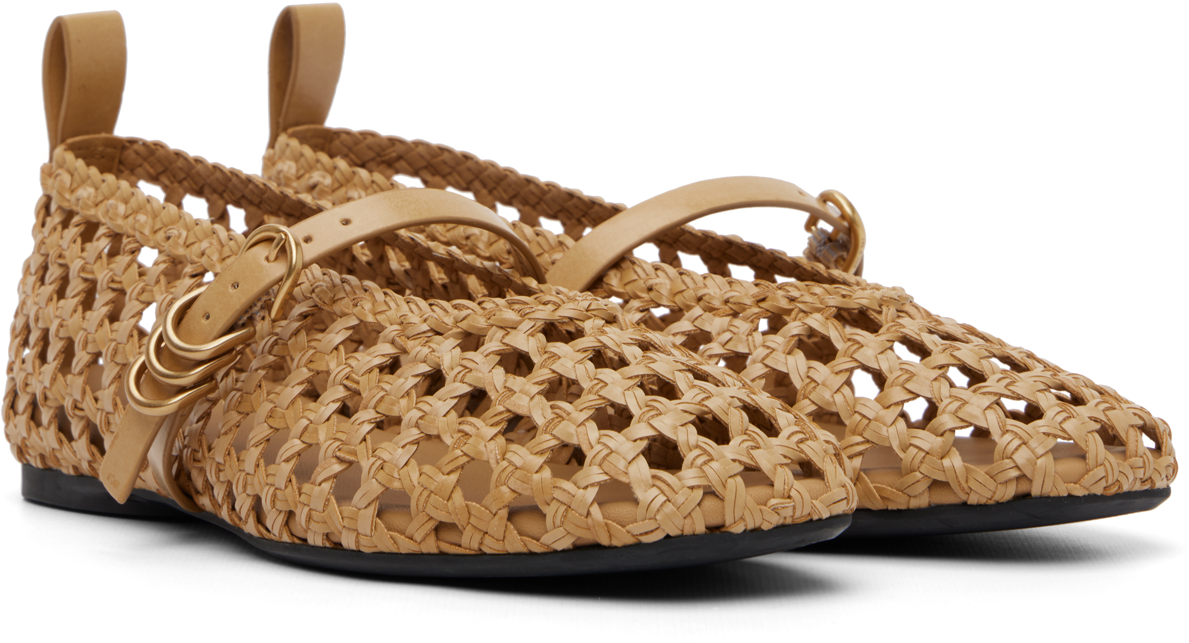 Tan Spire Woven Mary Jane Faux-Leather Flats