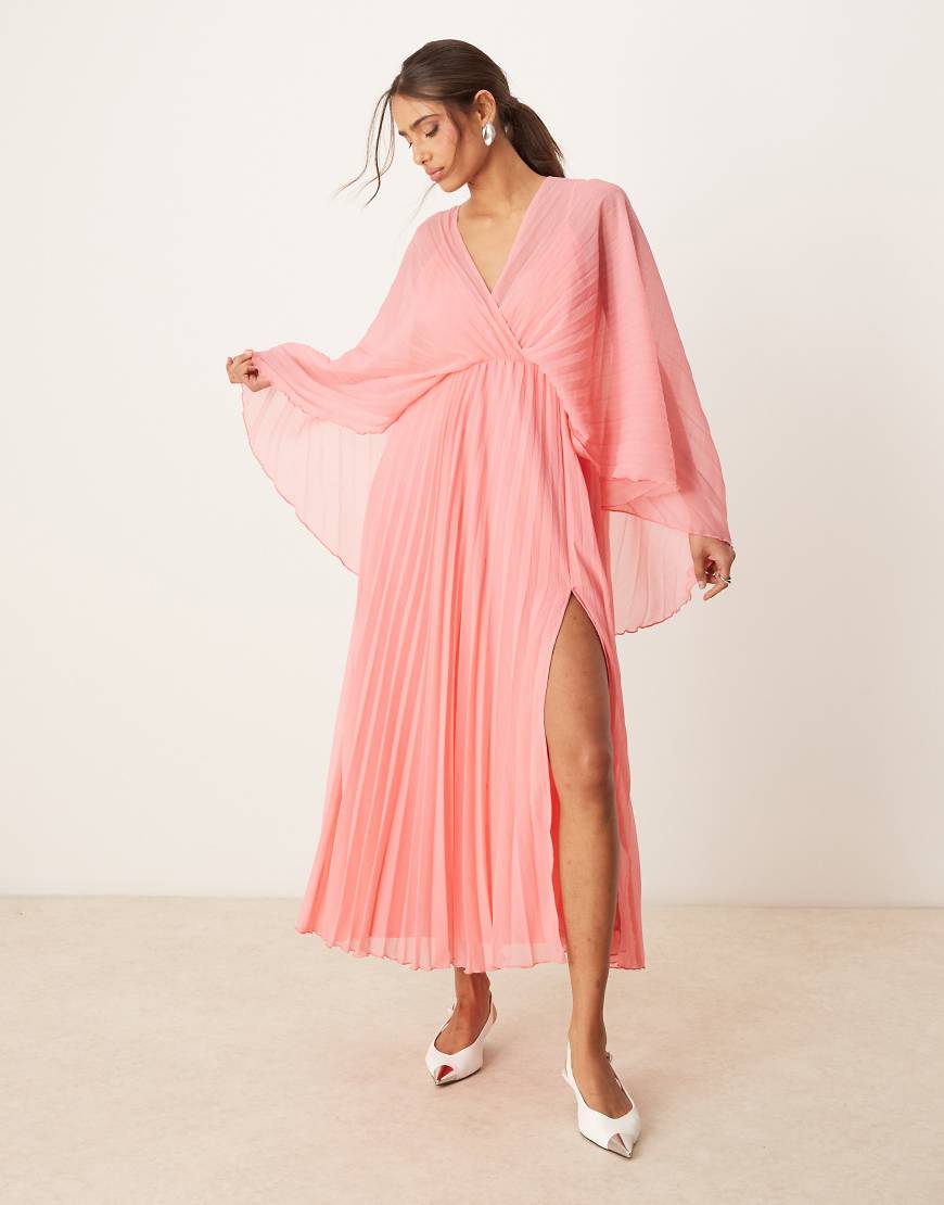 ASOS DESIGN cape detail pleated maxi dress in rose pink