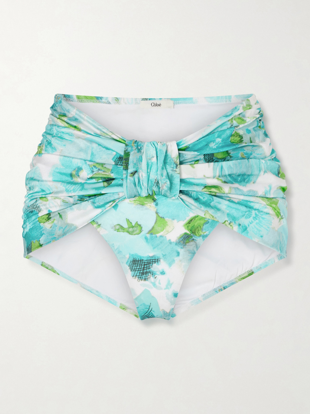 Ruched Floral-print Bikini Briefs - Blue