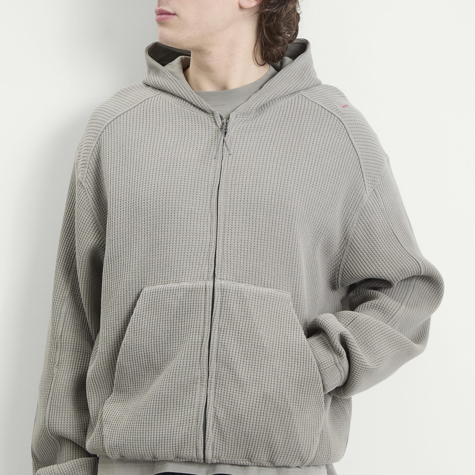 Sweatshirt ROA Bee Sun Faded Organic Waffle Zip Up Hoodie Grey