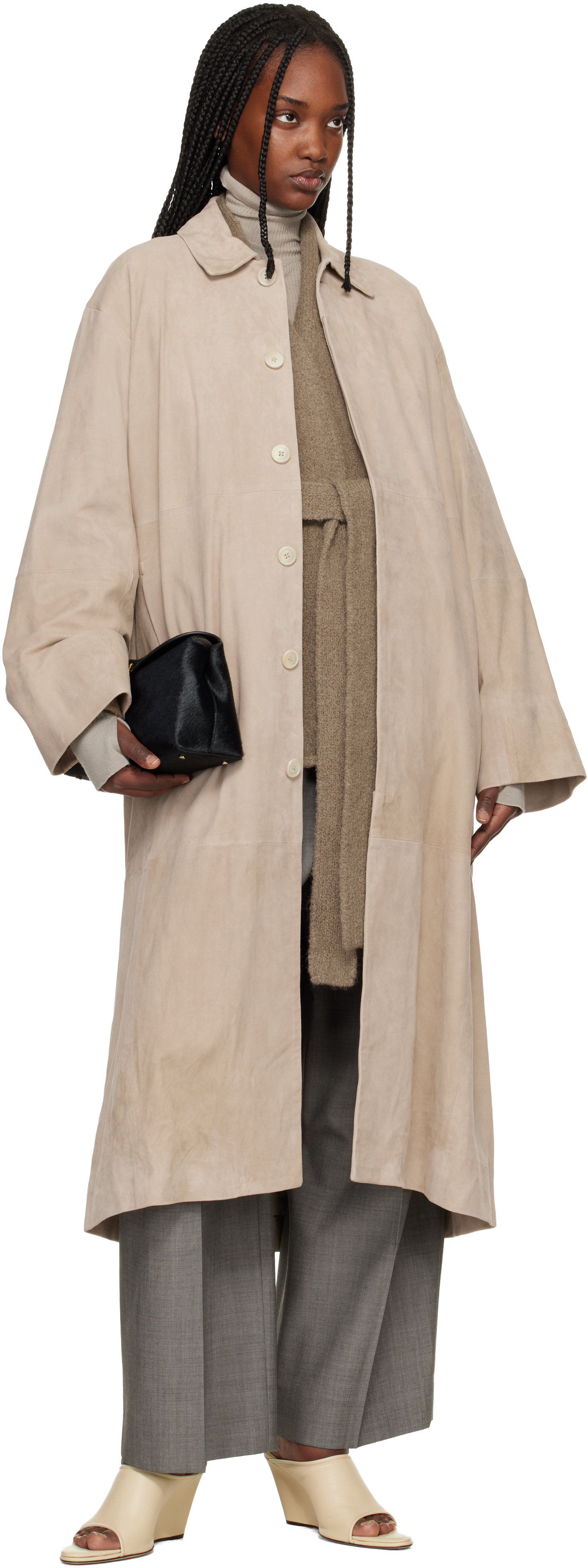 Beige Suede Car Coat
