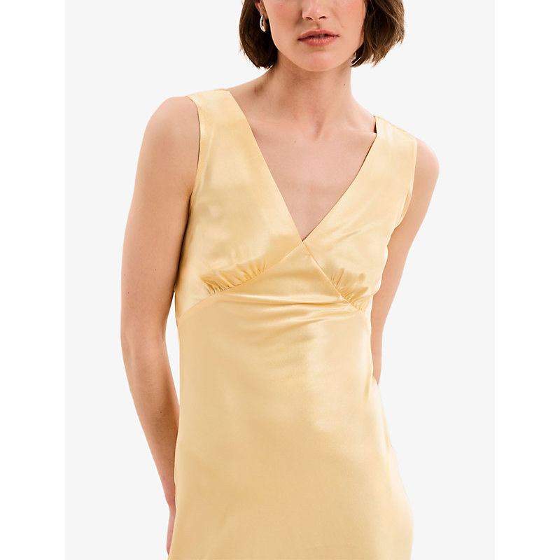 Womens Yellow Iris V-neck Sleeveless Woven Maxi Dress