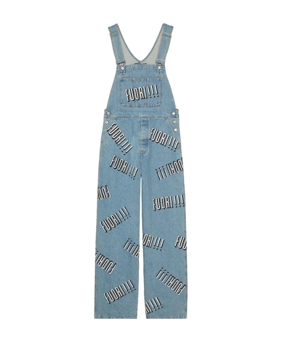 Fuori slogan denim overalls
