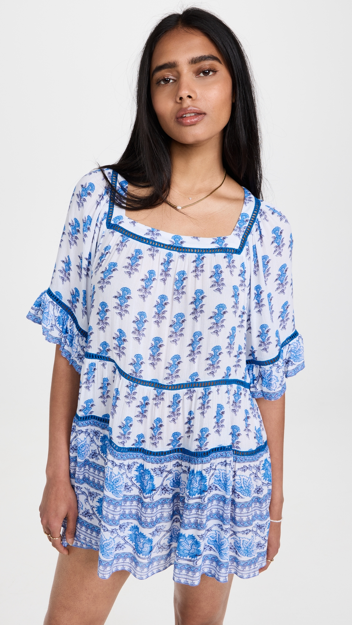 Drop Waist Border Print Dress Blue Border Print