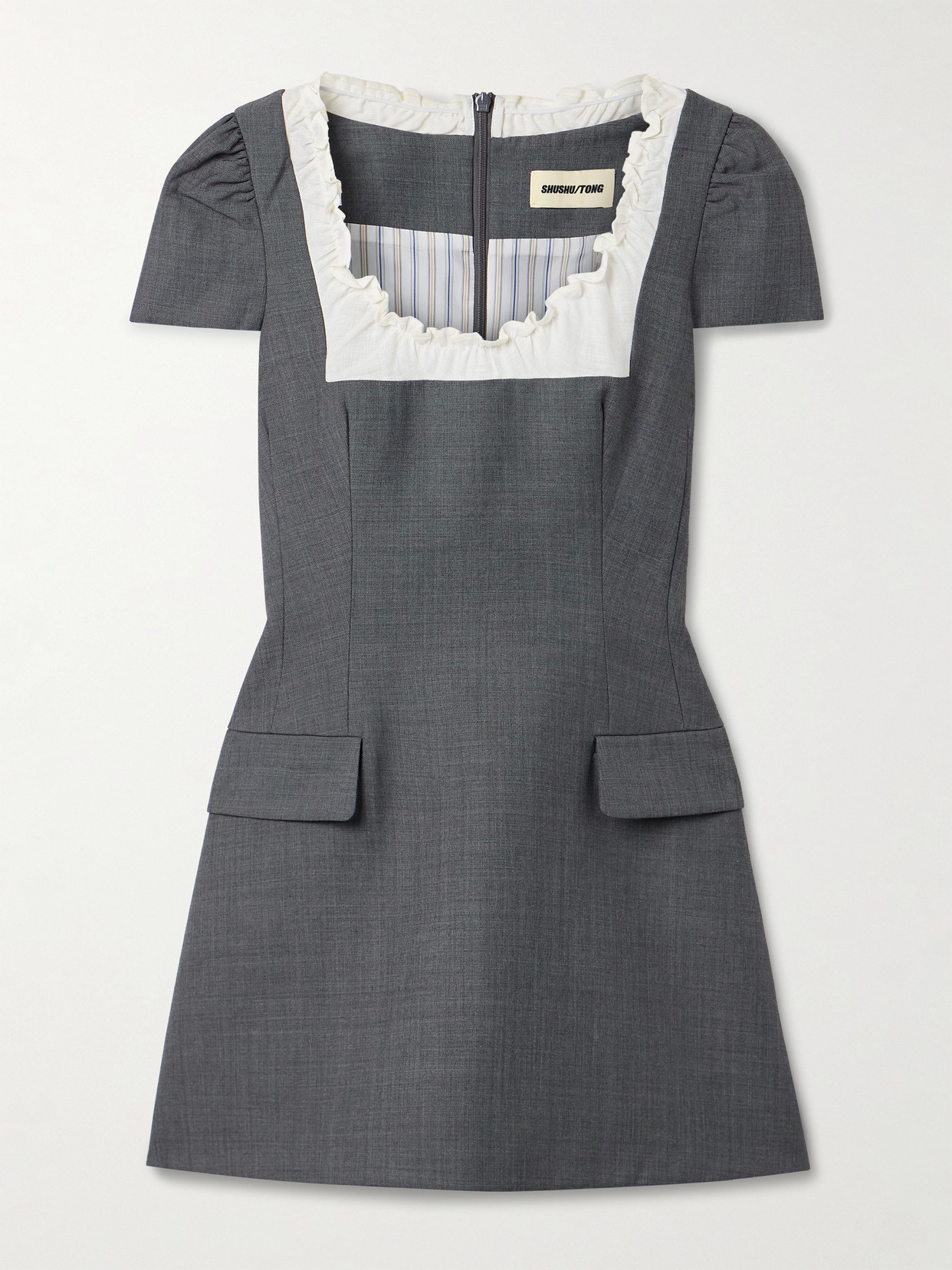 shushu tong grey dress SHUSHU/TONG Gray A-Line Lapel Minidress