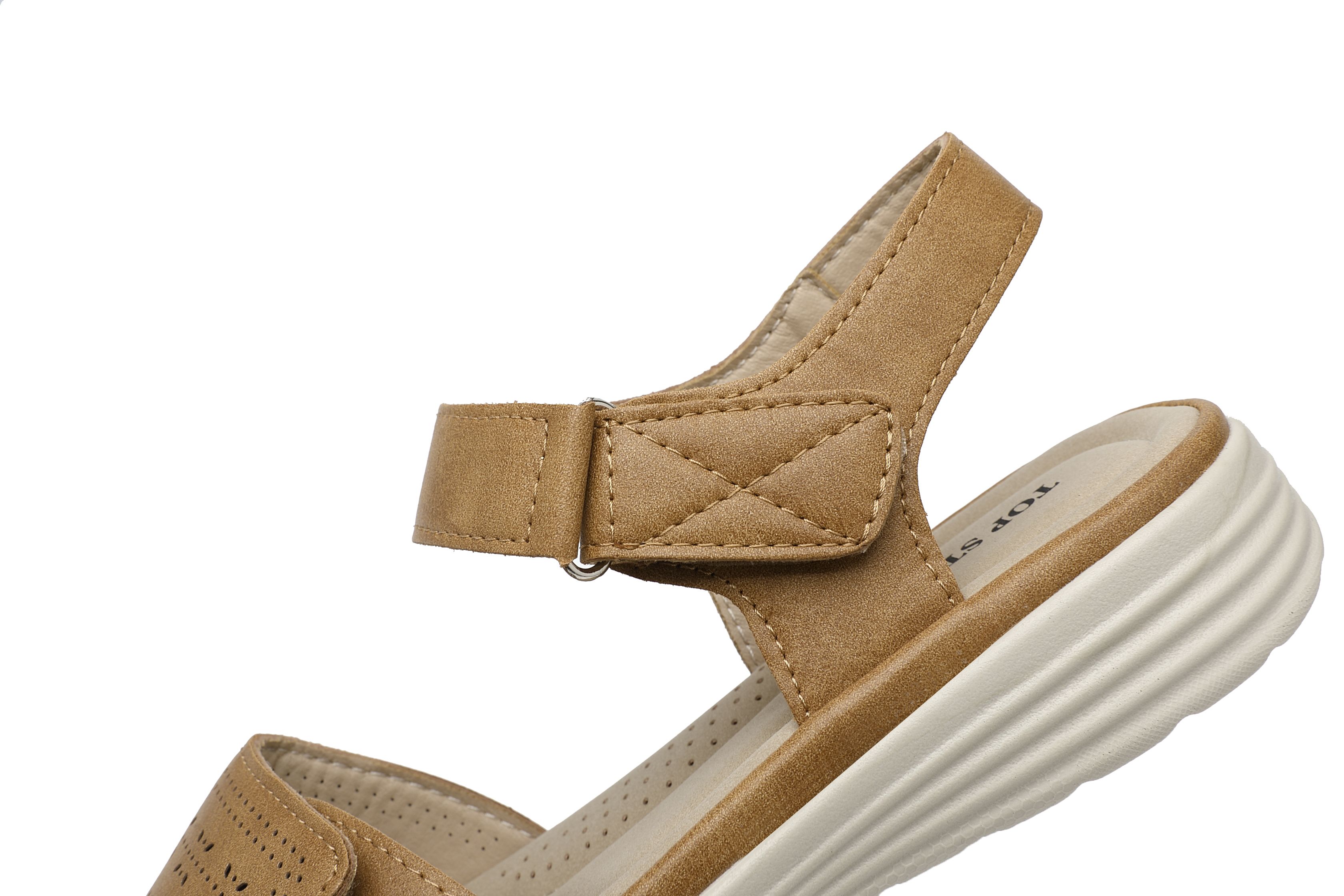 Ivachy Adjustable Strap & Cushioned Hook And Loop Comfort Wedge Sandals In Came