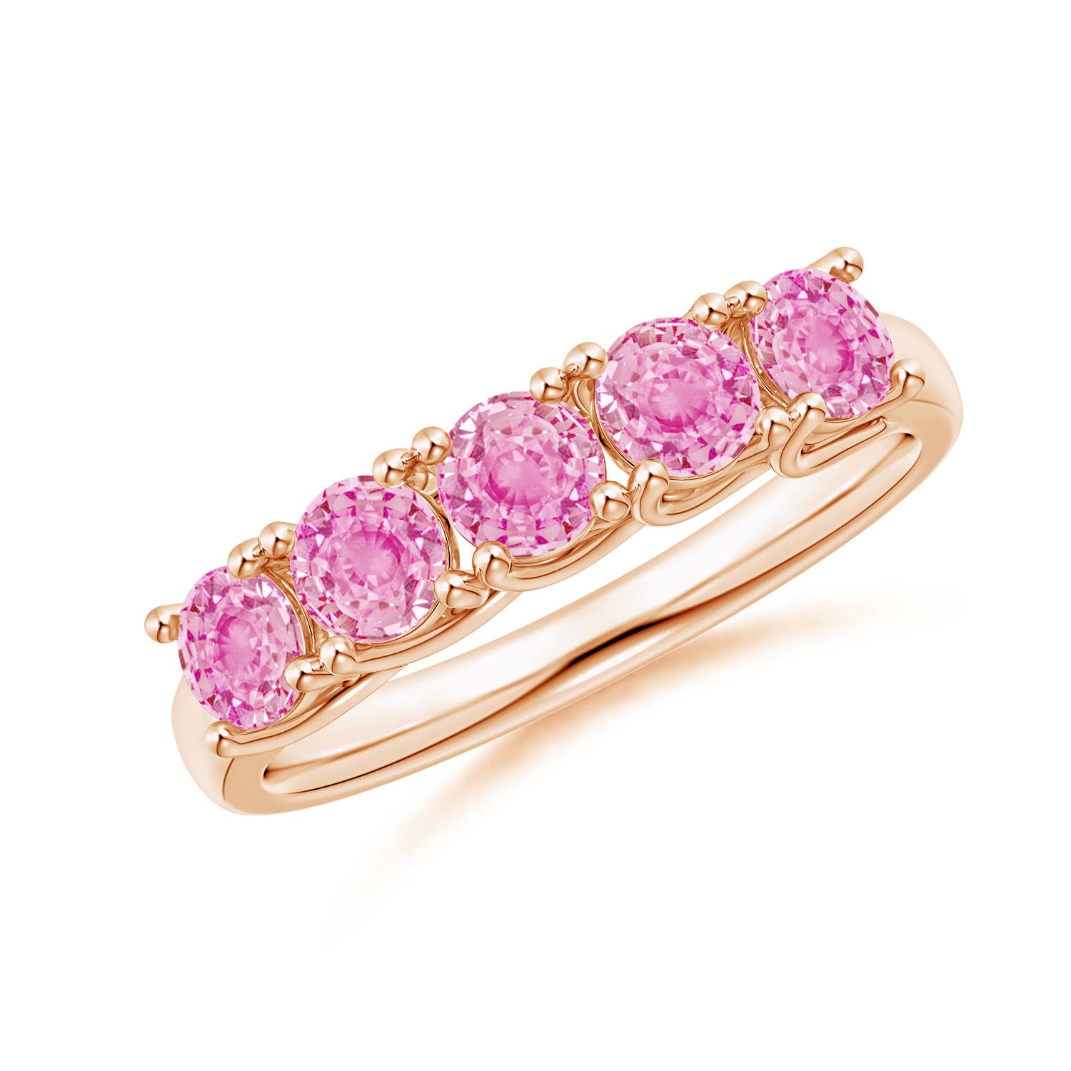 Angara 1.35 Carats Half Eternity Five Stone Pink Sapphire Wedding Ring in 14K Rose Gold