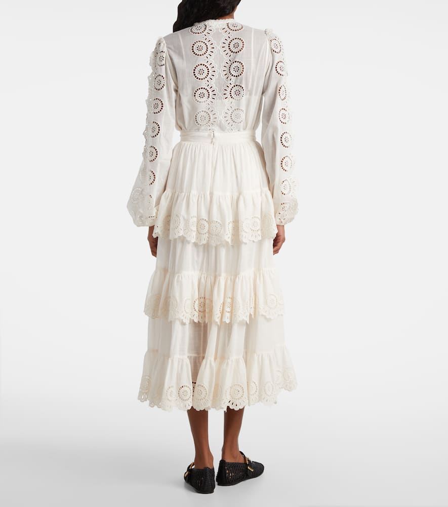 Lucky embroidered cotton midi skirt