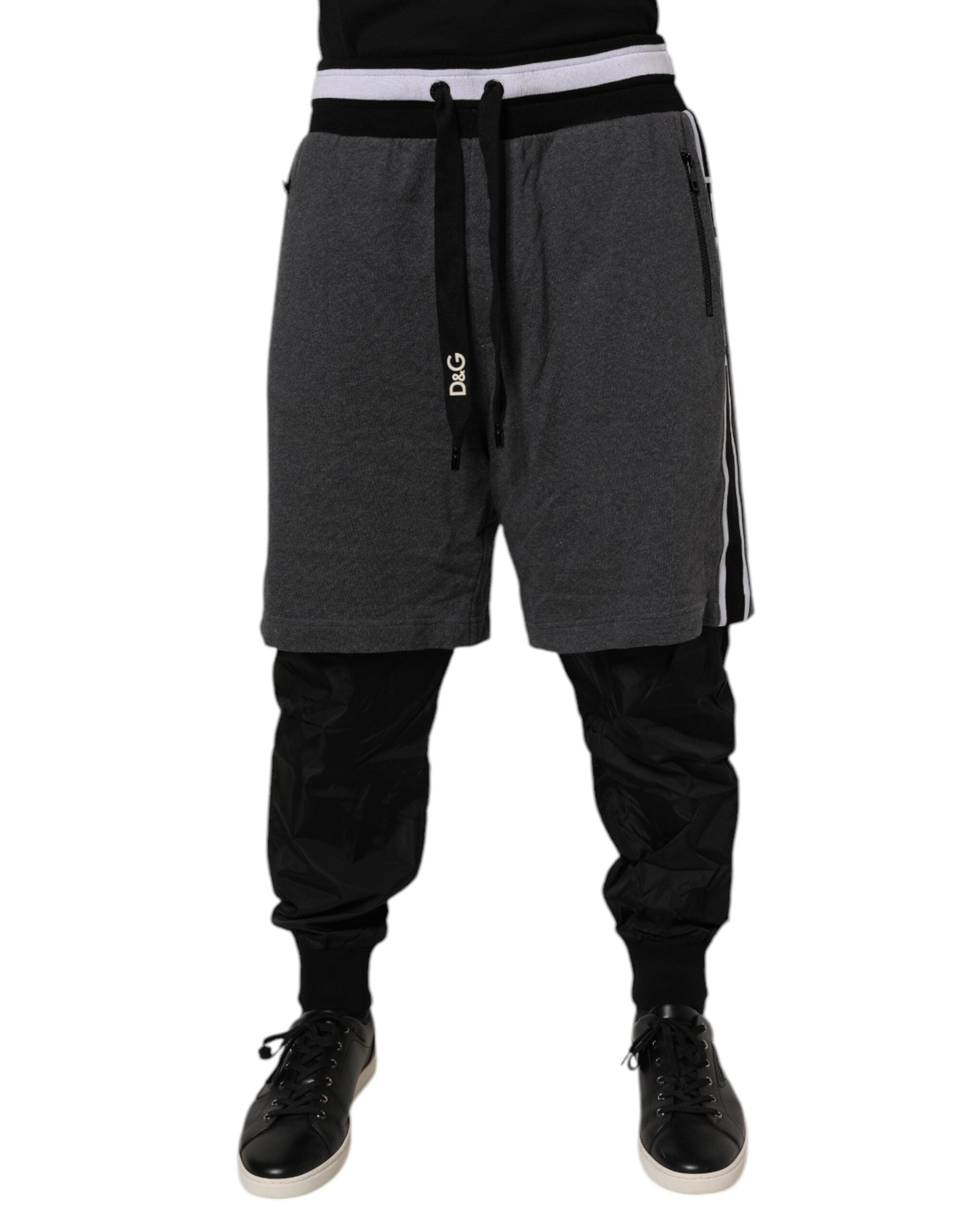 Cotton-Nylon Layered Joggers — Black