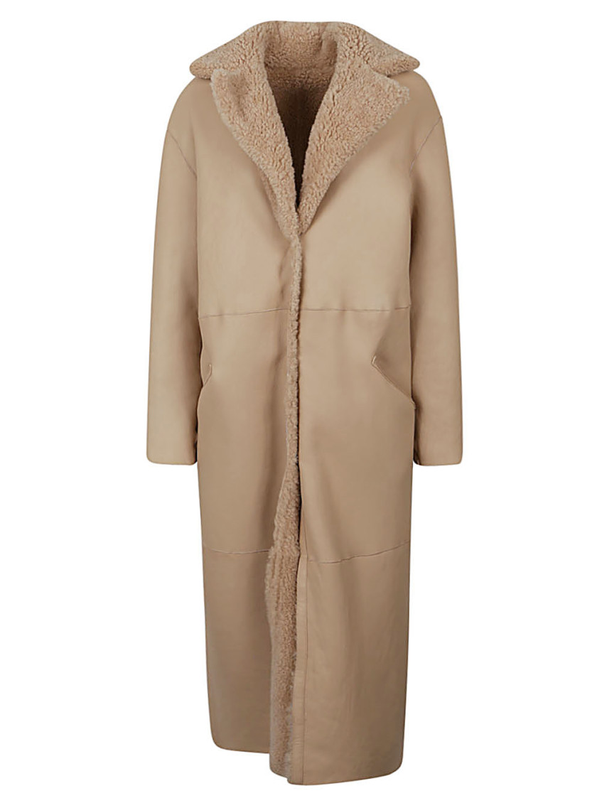 Beige Allegra Leather Long Coat