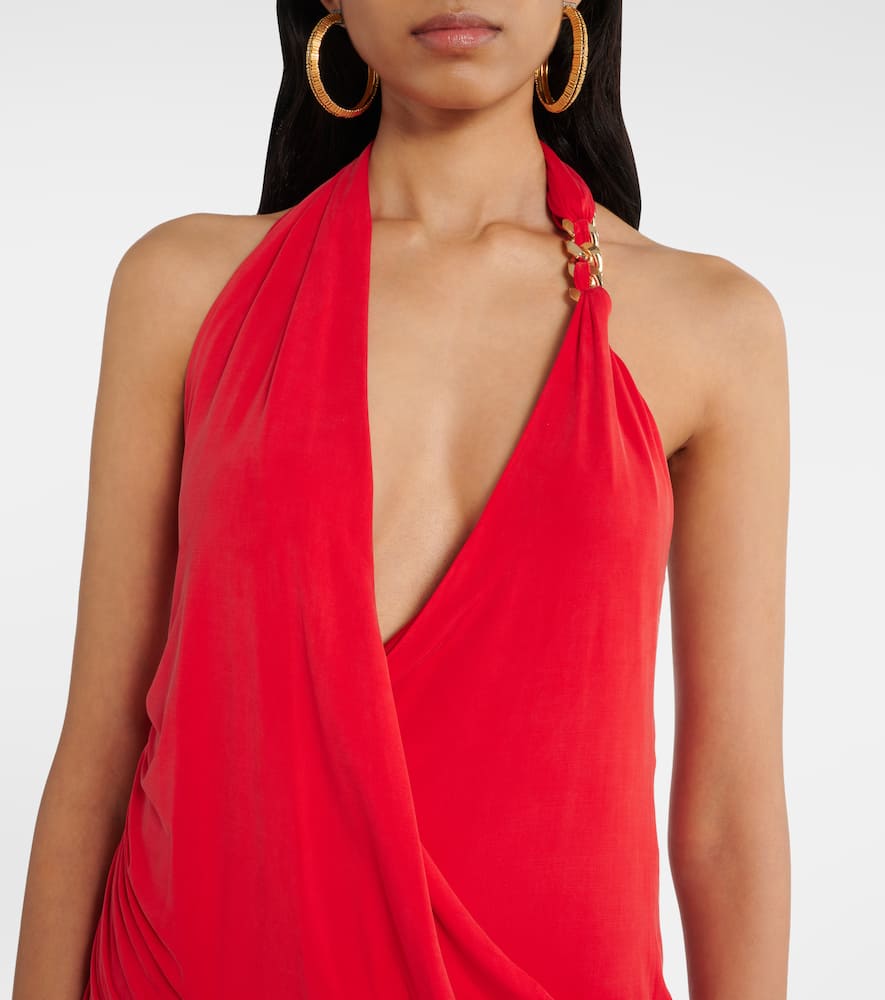 Draped halterneck jersey minidress