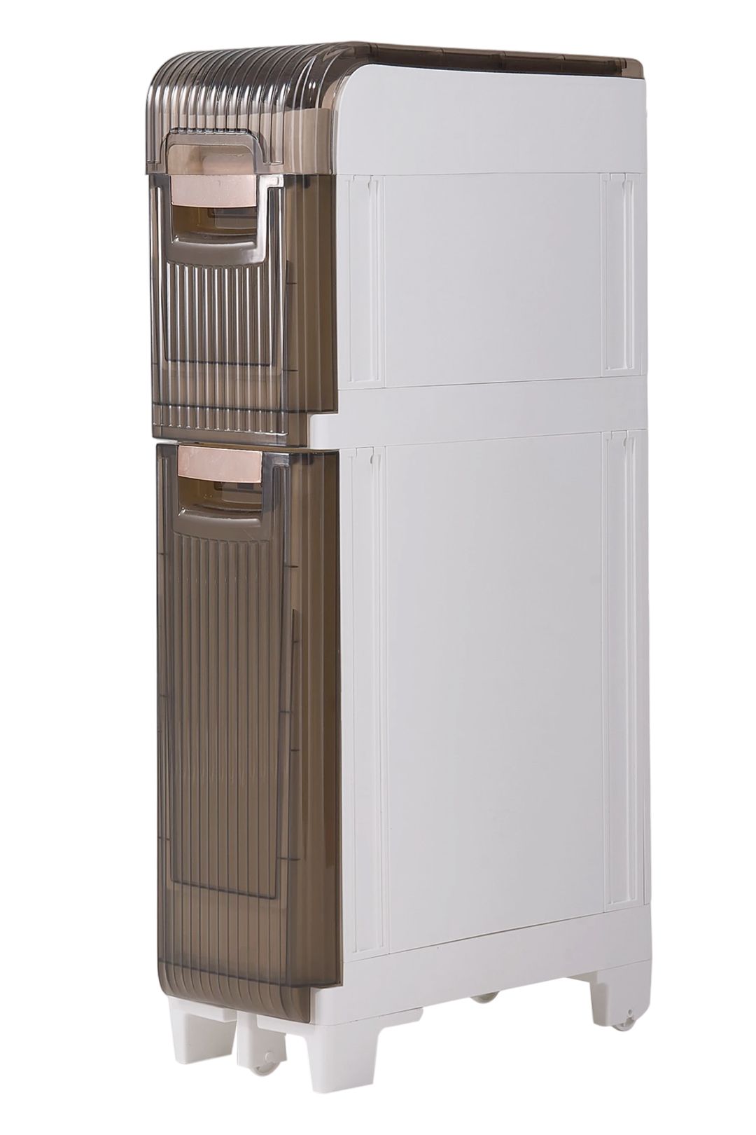 Living And Home 3-Tier Plastic Tall Narrow Storage Cabinet Bathroom Storage Cupboard With Wheels In White