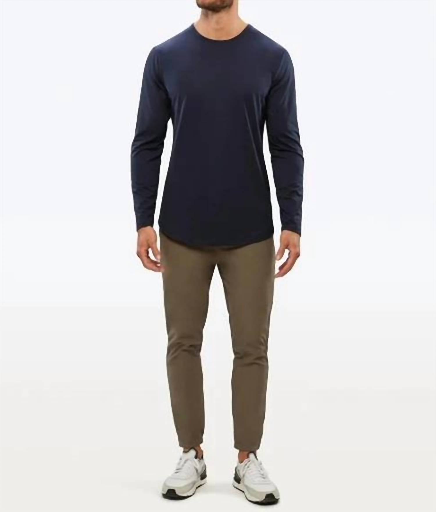 Ao Long Sleeve Curve Hem Tee In Pacific Blue