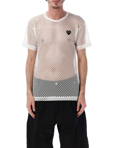 Comme Des Garçons Play Men's SS26 Mesh T-Shirt with Large Emblem