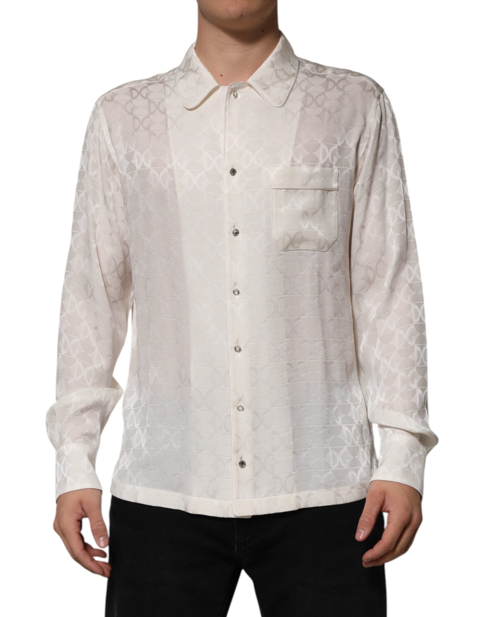 Monogram Silk Jacquard Shirt — White