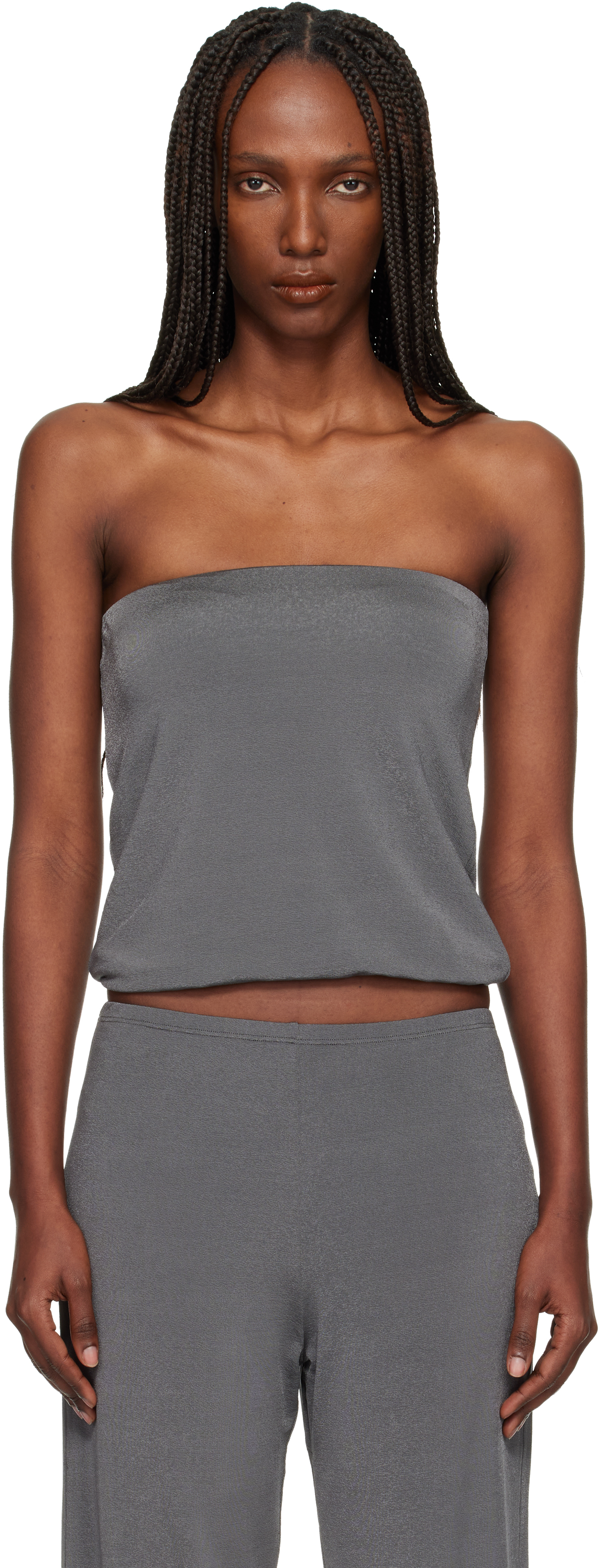 Gray Shiny Crêpe Jersey Bustier Top