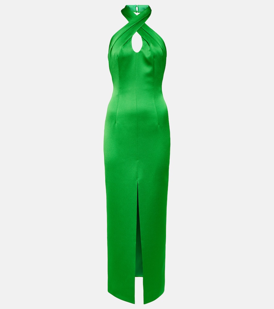 Halterneck satin midi dress